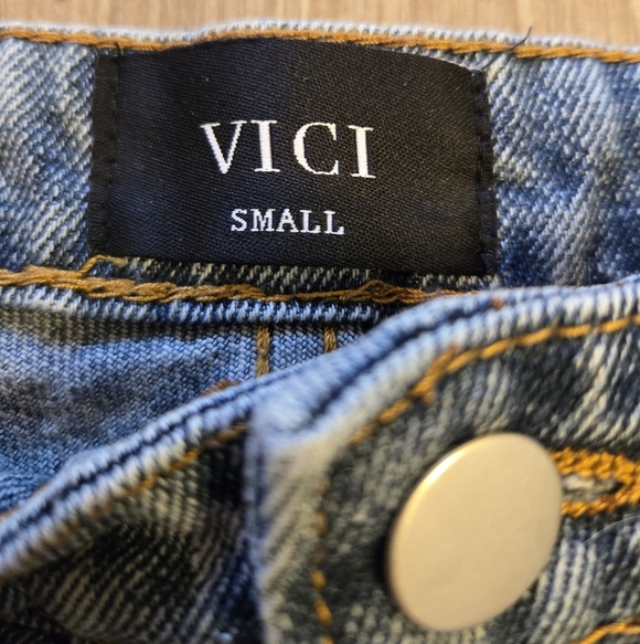 Vici Rhinestone Trim Distressed Shorts, S - Picture 3 of 9